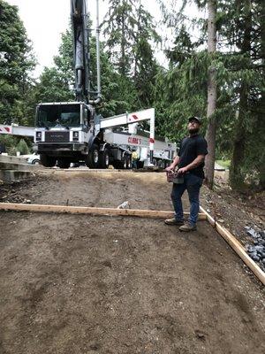 Pouring stamped concrete driveway