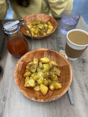 2 sides of home fries and Hot Drip Coffee