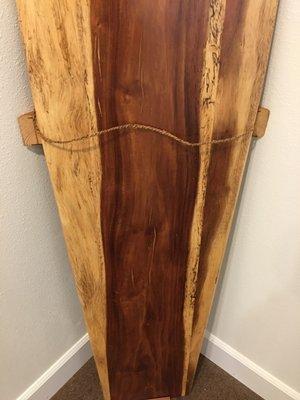 Chocolate Heart Albizia Alaia Surfboard by Jeff Gomes