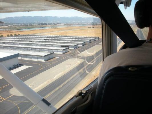 Looking down while coming in for a landing on 25L at KLVK Livermore, CA airport.