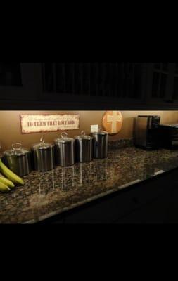 Under the counter lighting brightens the workspace while accenting countertops beautifully.