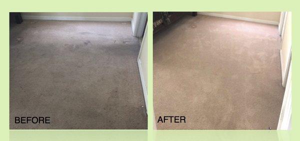 Before and After photos of a carpet cleaning at a customer's home in the Hampton Hills Community.