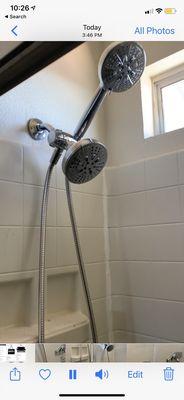 Single show-head replaced with Moen double shower head.