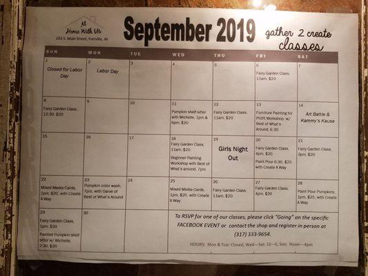 September classes being offered