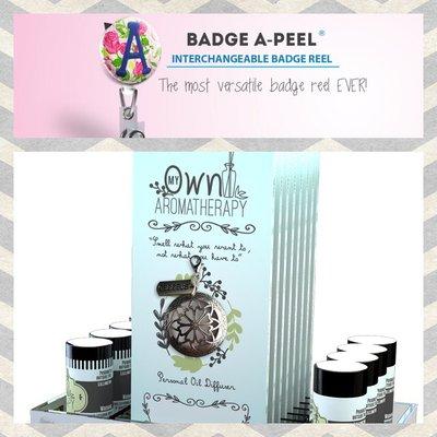 Interchangeable badge buttons, and aromatherapy badge clips.