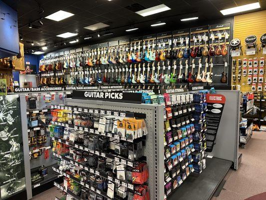 Electric guitars and accessories.