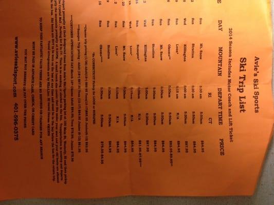 2013 ski trip list.