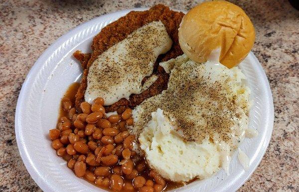 Chicken fried steak, Friday special. YUM delicious. I like pepper. Hahaha