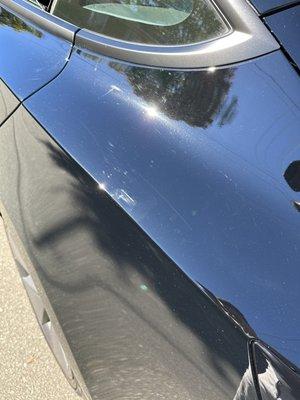 Exterior of car was not dried, nor cleaned. Left some type of mark on the exterior.