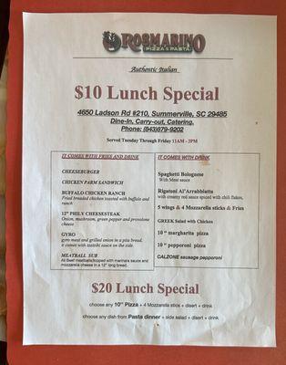 Lunch special Tuesday to Friday 11am to 3pm