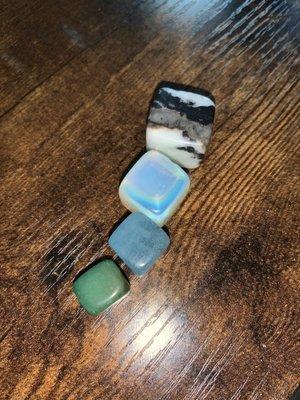 Aventurine, aquamarine, opalite, and zibra jasper