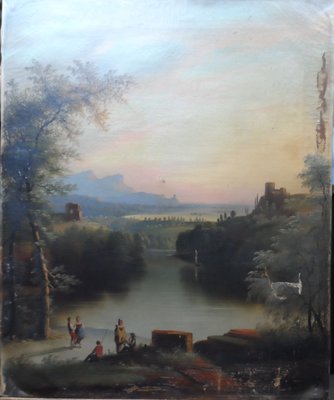 E.C. Coates-European River Scene with fishermen before restoration