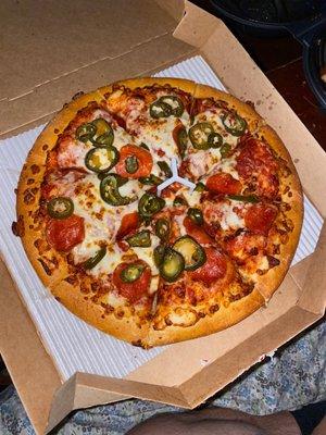 No Cheese full of sauce paid extra for nothing as well as extra jalapeños ‍! Effortless pizza