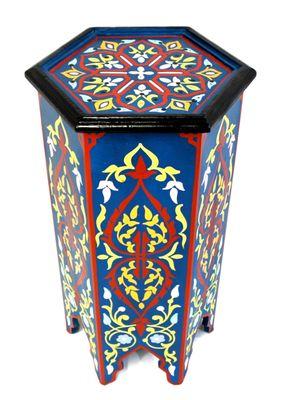 Moroccan Painted Pedestal Table Blue
 Size: 17.5" W x 15" D x 32" H