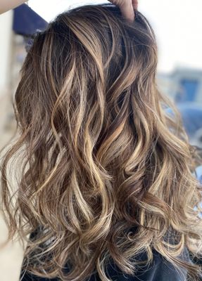 Blonde balayage on dark hair