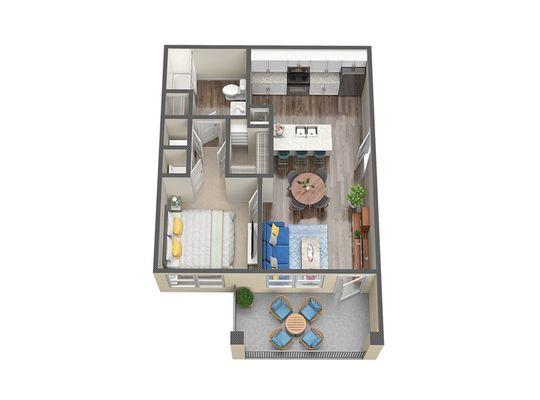 Junior 1 Bedroom/1 Bathroom (550 sq. ft)