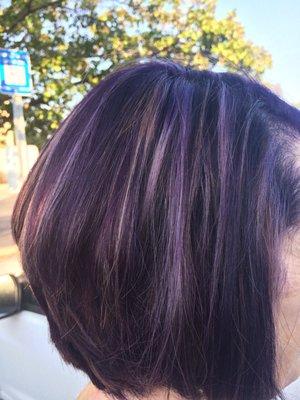 Dark purple with lavender and blondes for a fun look.