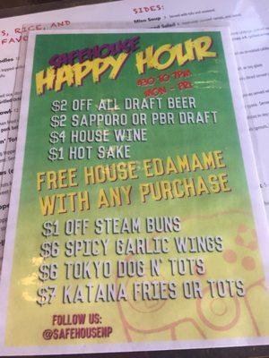 Happy hour menu