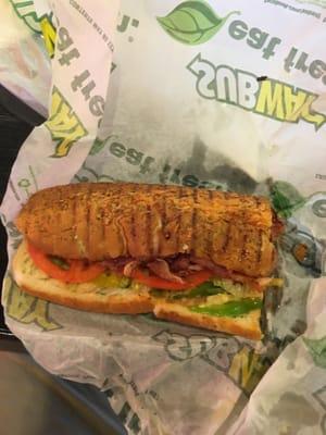 Big Pastrami Cheddar Bread Panini done at the #PlazaHotel location. VERY WELL DONE!  #Subway #Vegas