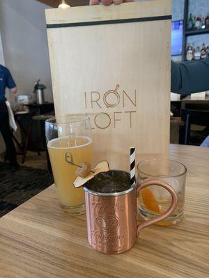 Special cinnamon, apple cider mule, very fresh cocktails delicious  alongside a custom crafted Mezcal drink.