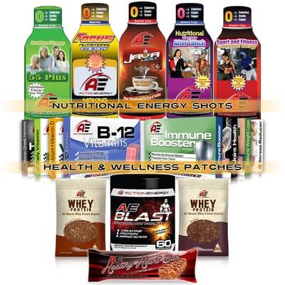 An overview of our Energy shots, Health and Wellness Patches and Sports Nutrition