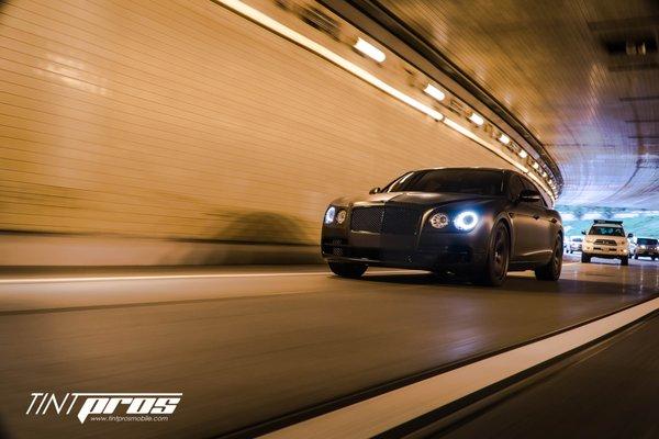 Silver Bently Flying Spur Wrapped in 3M Black/Gold