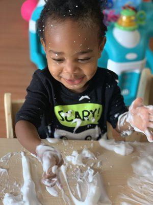 Sensory play with shaving cream has many benefits