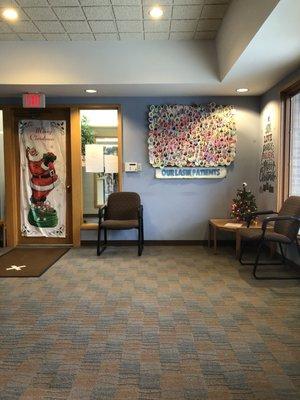 Lobby area at Christmas time.