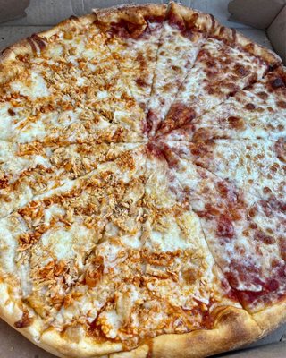 large pizza - half buffalo chicken, half plain