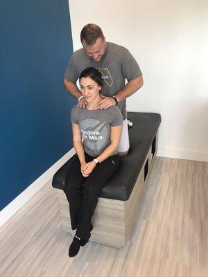 One of our Stretch Therapists David, helping keep one of our nurses mobility in tact, so she can perform optimally at her job!