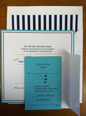 Nautical wedding invitations with pinstripe liner