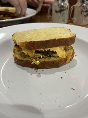 Egg, cheese and sausage breakfast sandwich