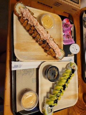 Pane roll (left) Unagi roll (right)