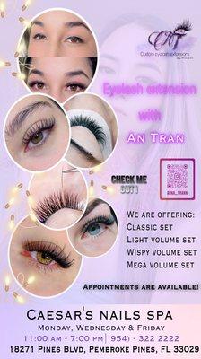 We are offering eyelash extension now!