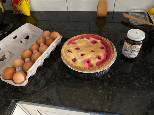 Today's shopping fresh pie and eggs  and the apple butter