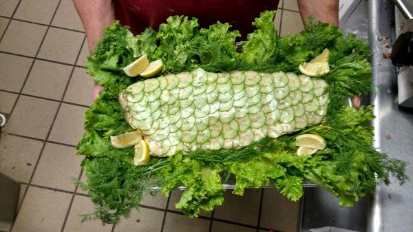 Poached salmon w/cucumber gills!