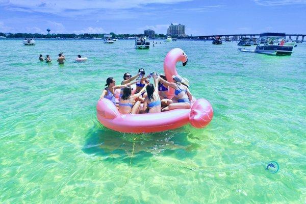 Girl's day at Crab Island on a pink floatie