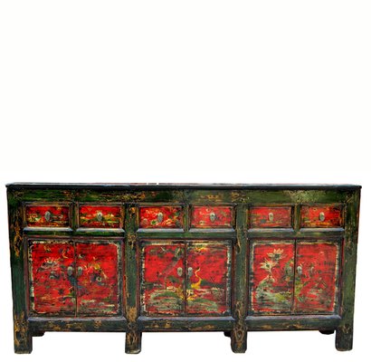 Hand painted red antique Chinese sideboard buffet table