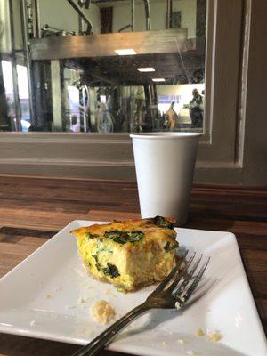 Spinach tomato quiche. Single origin, red honey processed coffee