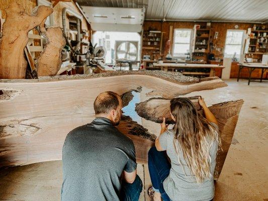 We hand select many of our slabs to build our beds and dining room tables.  Each piece is unique and will be a conversation piece.