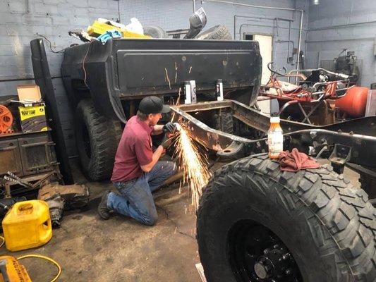 Rodney Phillips of RPM Motorsports custom frame work on a Monster Truck