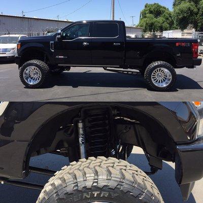 17-F-250 8" lift with 37" tires on a 22x14 American Force wheel.