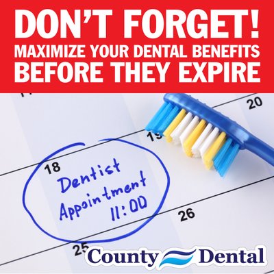 Don't forget to maximize your dental health benefits before they expire at the end of the year! http://www.countydental.com