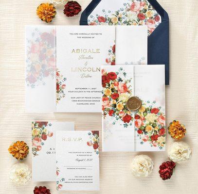 We love all the pops of color in invitations to set the tone for a couples dream wedding day.