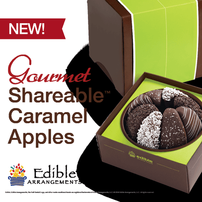 New shareable caramel apples with over 7 varieties and customizable packaging.