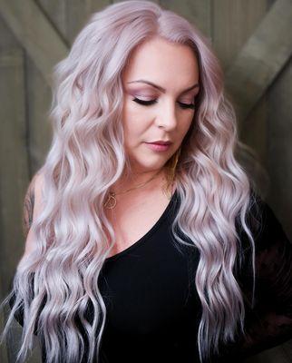 2 rows 22" of platinum blonde NBR extensions and Makeup by: Chantell