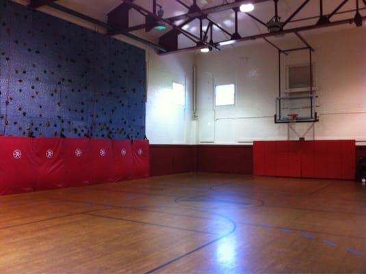 Gym with rock climbing wall