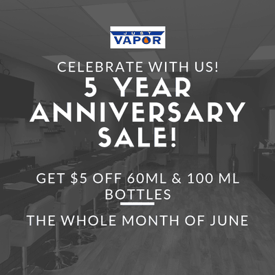 Get $5 Off 60mL & 100mL bottles for our 5 Year Anniversary Sale!