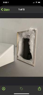 Frosted ice chute due to shorted heater