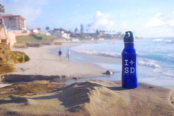 we love our oceans and are proud to support local San Diego businesses with fun, eco-friendly promos like these re-usable water bottles